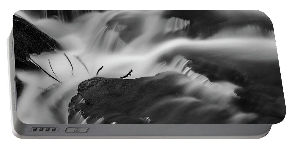 Black And White Portable Battery Charger featuring the photograph Blackstone River XXVIII BW by David Gordon