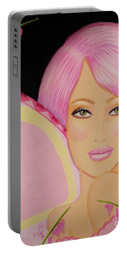 Art Portable Battery Charger featuring the painting Bleeding Hearts Fairy by Dorothy Lee
