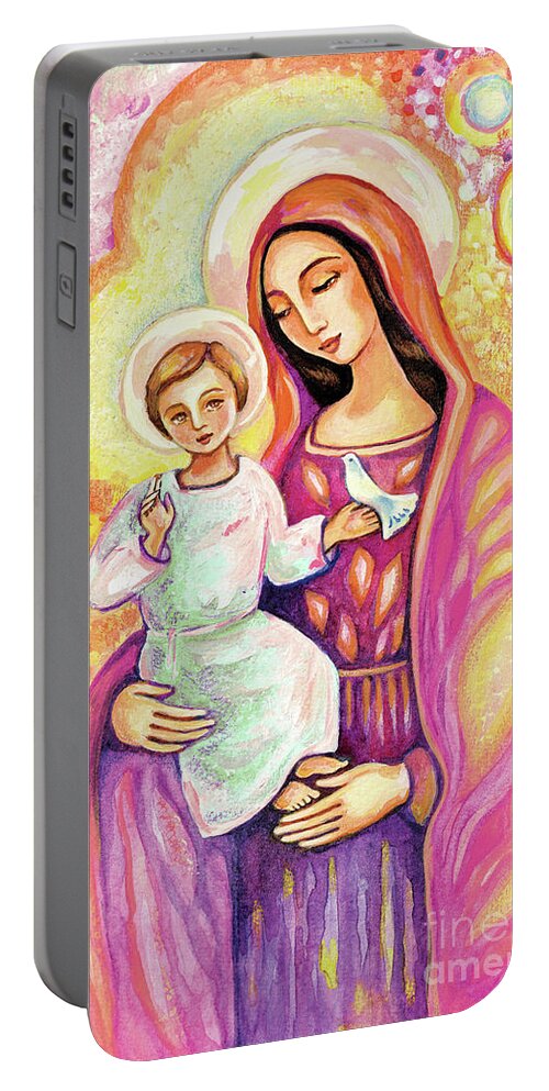 Mother And Child Portable Battery Charger featuring the painting Blessing from Light by Eva Campbell