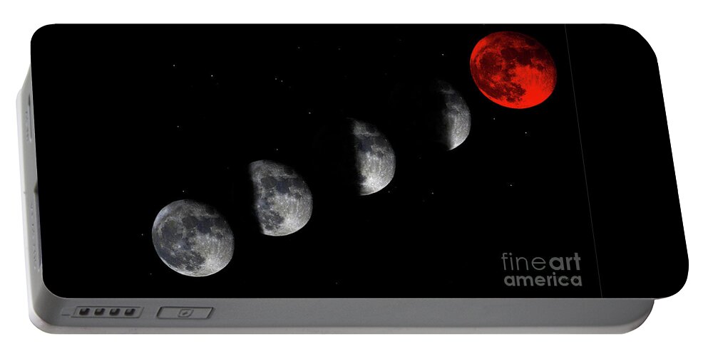 Bloodred Wolf Moon Portable Battery Charger featuring the photograph Blood Red Wolf Supermoon Eclipse Series 873i by Ricardos Creations