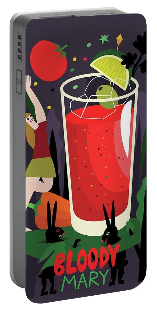 Cocktail Portable Battery Charger featuring the painting Bloody Mary, 2017 by Yuliya Drobova
