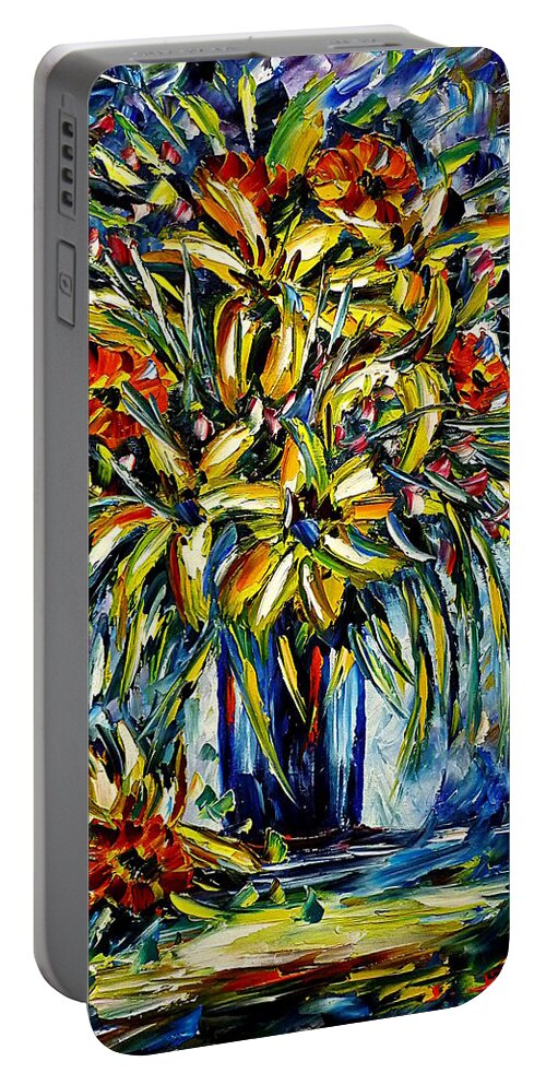 Flower Love Portable Battery Charger featuring the painting Blooming Fantasy by Mirek Kuzniar