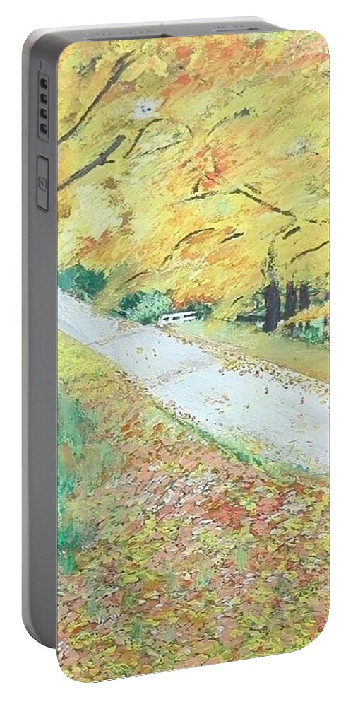 Acrylic Portable Battery Charger featuring the painting Blooming Ochre by Denise Morgan
