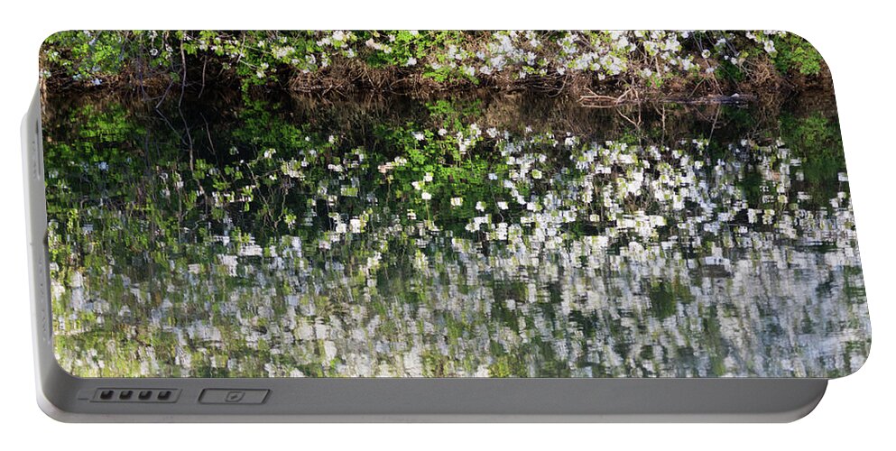  Portable Battery Charger featuring the photograph Blossom reflections in a river in Spring by Anita Nicholson