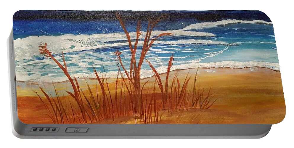 Beach Portable Battery Charger featuring the painting Blowing in the Wind by Elizabeth Mauldin