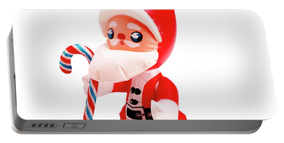 Accessories Portable Battery Charger featuring the drawing Blowup Santa Holding Candy Cane by CSA Images