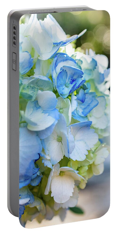 Blue And White Hydrangeas Portable Battery Charger featuring the photograph Blue and Bokeh by Mary Ann Artz