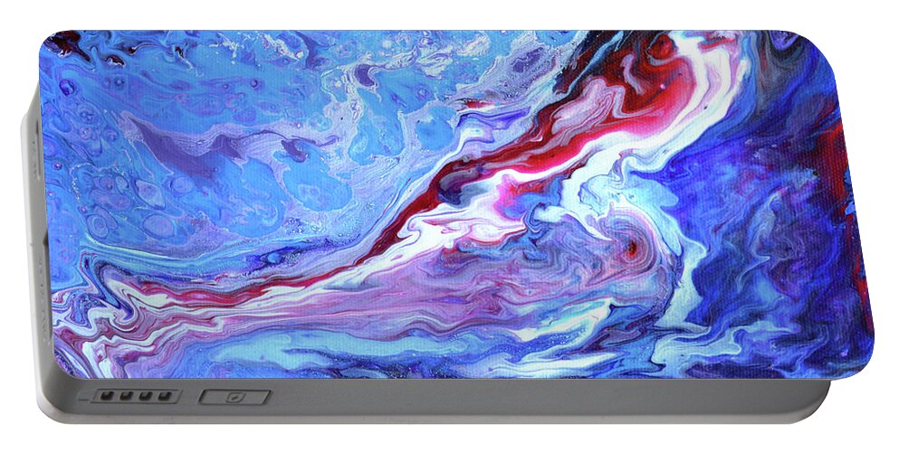 Blue And Cheerful Portable Battery Charger featuring the painting Blue and cheerful - Abstract Fluid Acrylic 4 by Uma Krishnamoorthy