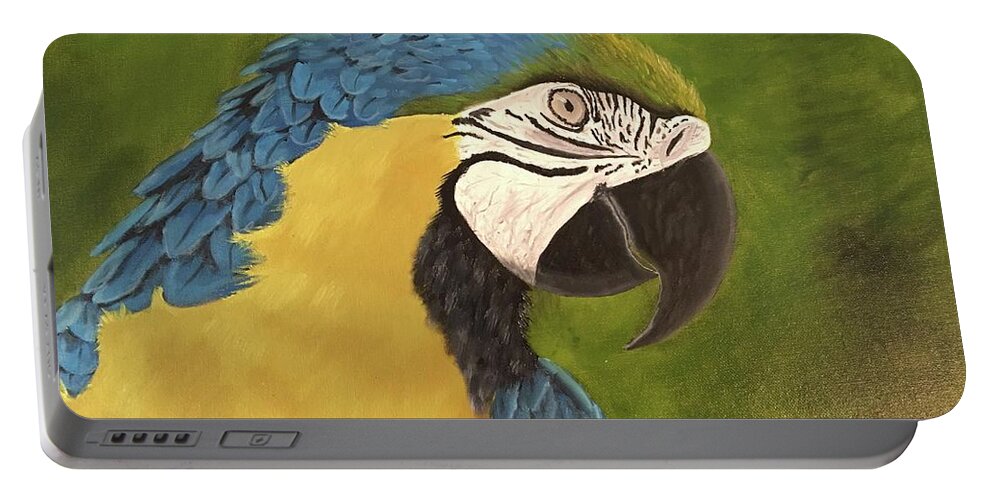 Bird Portable Battery Charger featuring the painting Blue and Gold Mccaw by Thomas Janos