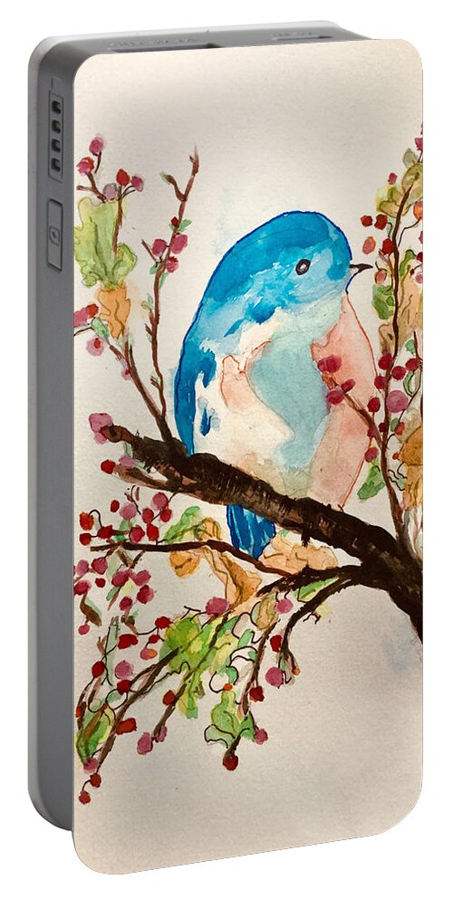 Bluebird Portable Battery Charger featuring the painting Blue Bird by AHONU Aingeal Rose