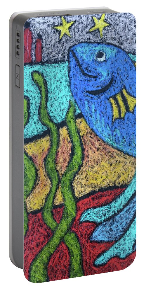 Painting Portable Battery Charger featuring the painting Blue Fish by Karla Beatty