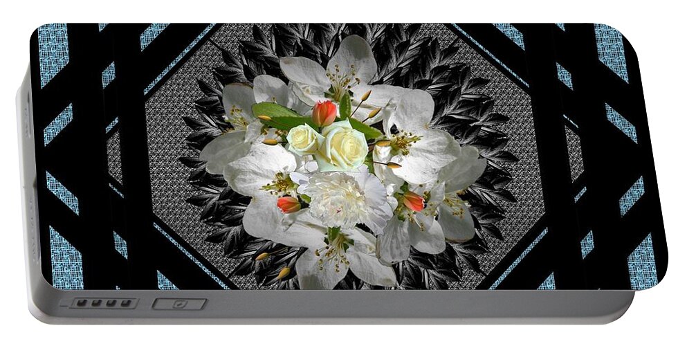 Blue Portable Battery Charger featuring the digital art Blue Grey Floral Framed for Pillows by Delynn Addams
