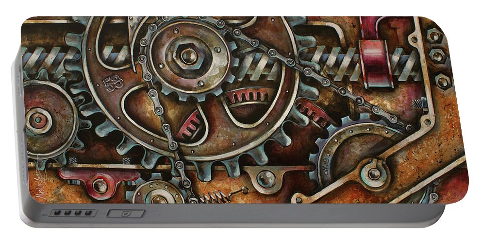 Steam Punk Portable Battery Charger featuring the painting Blue Harmony 2 by Michael Lang