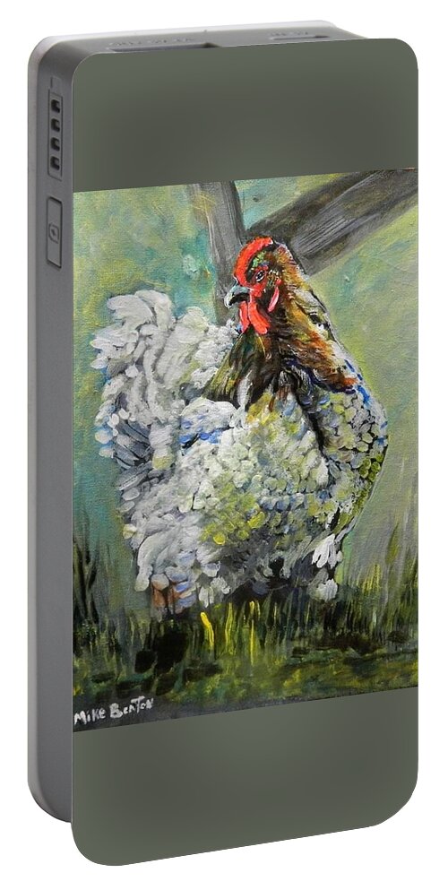 Chickens Portable Battery Charger featuring the painting Blue Hen by Mike Benton