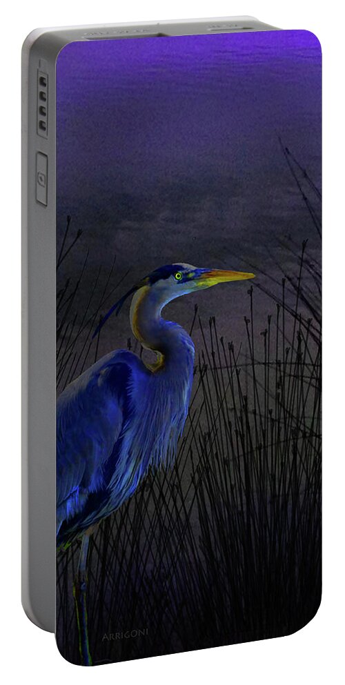 Blue Heron Portable Battery Charger featuring the painting Blue Heron by David Arrigoni