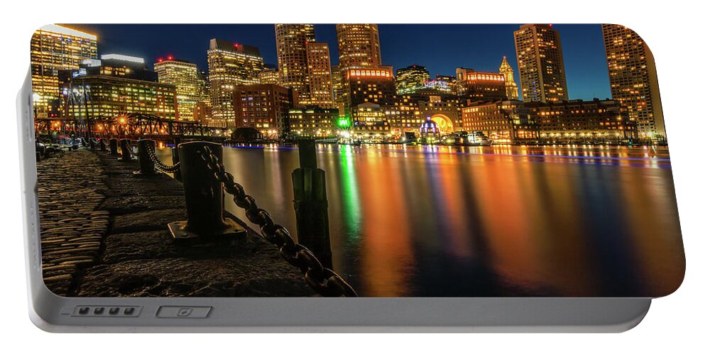 Boston Portable Battery Charger featuring the photograph Blue Hour at Boston's Fan Pier by Kristen Wilkinson