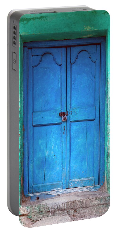India Portable Battery Charger featuring the photograph Blue Indian Door by Maria Heyens