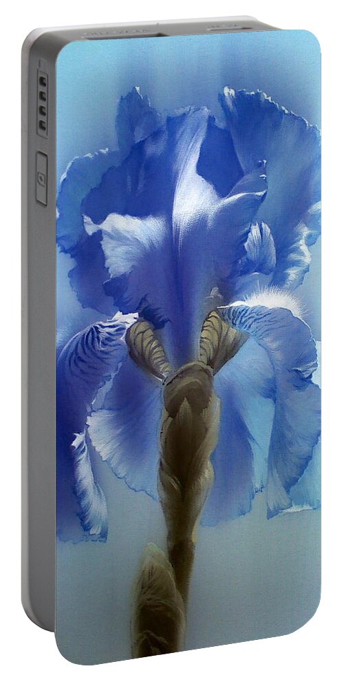 Russian Artists New Wave Portable Battery Charger featuring the painting Blue Iris Flower by Alina Oseeva