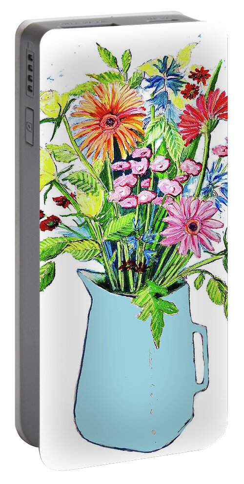 Spring Flowers Portable Battery Charger featuring the painting Blue Jug by Sarah Thompson-engels