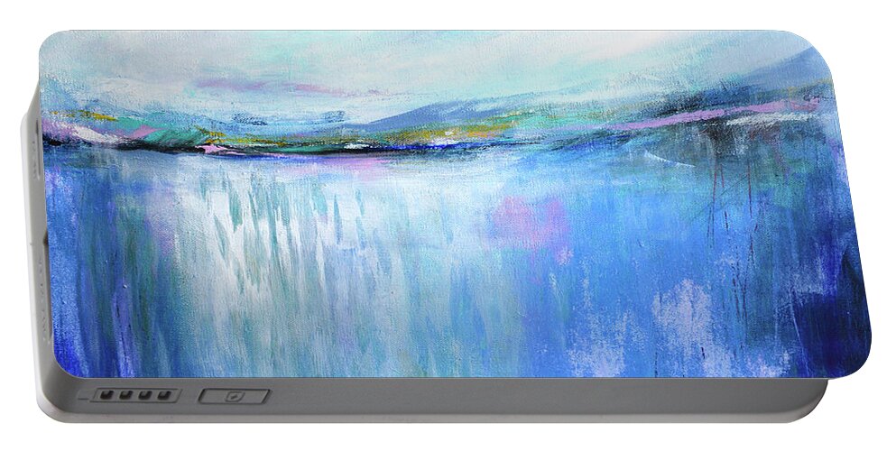 Abstract Landscape Portable Battery Charger featuring the painting Blue Landscape by Tracy-Ann Marrison