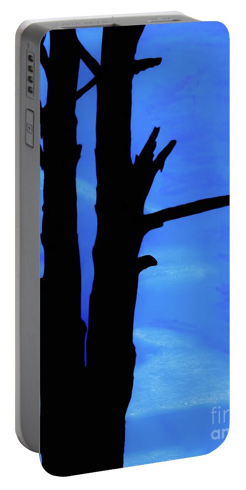 Sunset Portable Battery Charger featuring the drawing Blue Sky Tree by D Hackett