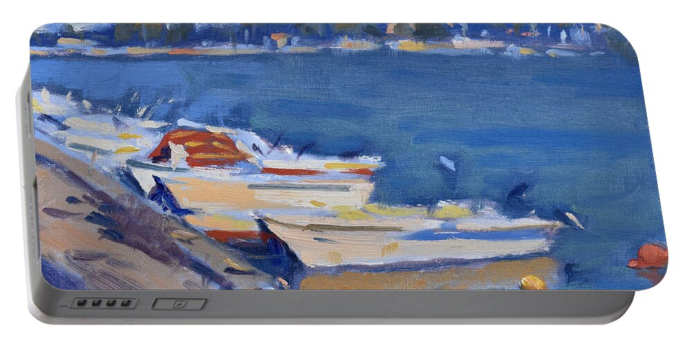 Boats Portable Battery Charger featuring the painting Boats by Ylli Haruni