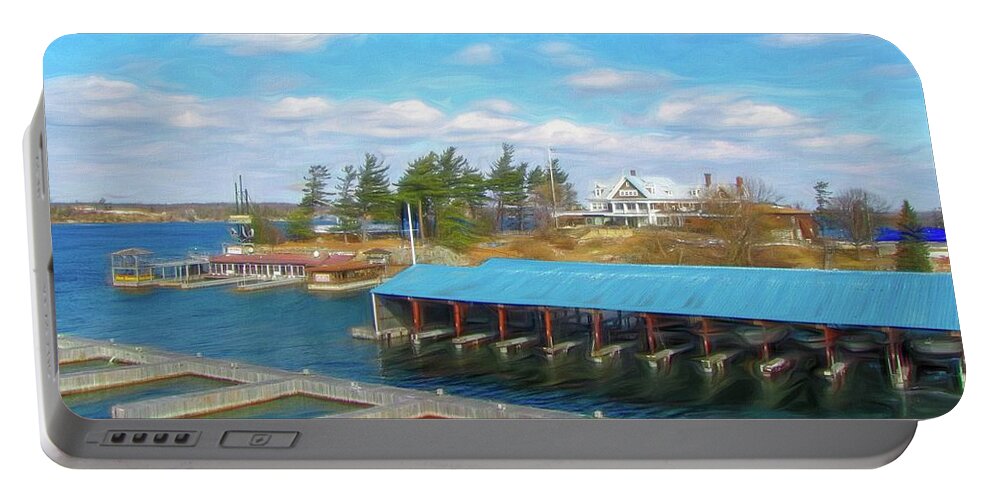 Alexandria Bay Portable Battery Charger featuring the photograph Bonnie Castle Resort by Susan Hope Finley