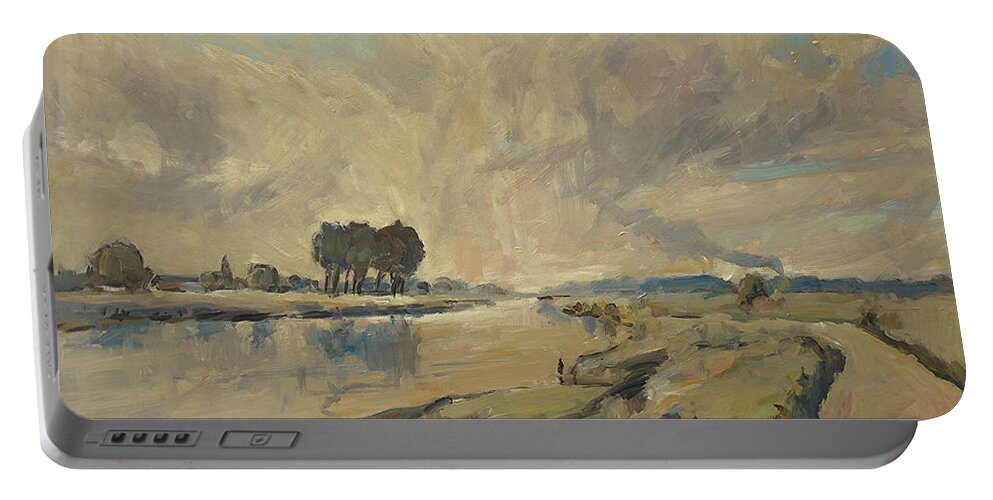 Briex Portable Battery Charger featuring the painting Border Maas near Kotem with the view to Meers by Nop Briex