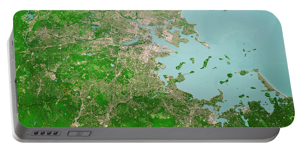 Boston Portable Battery Charger featuring the digital art Boston City 3D Render Topo Landscape View From South Sep 2019 by Frank Ramspott