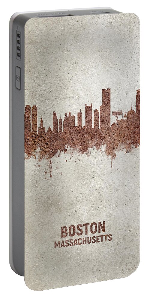 Boston Portable Battery Charger featuring the digital art Boston Massachusetts Rust Skyline by Michael Tompsett