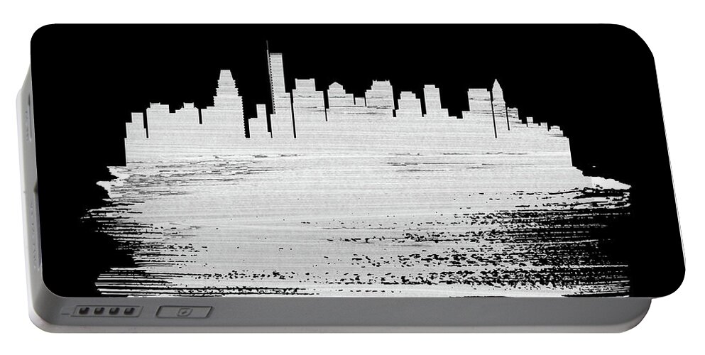 Boston Portable Battery Charger featuring the mixed media Boston Skyline Brush Stroke White by Naxart Studio