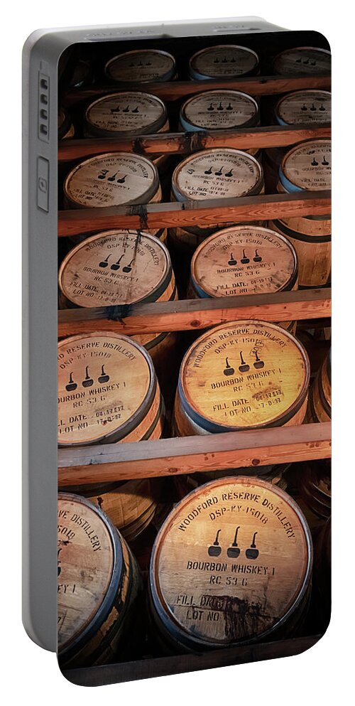 Bourbon Portable Battery Charger featuring the photograph Bourbon Barrels in the Rick by Susan Rissi Tregoning