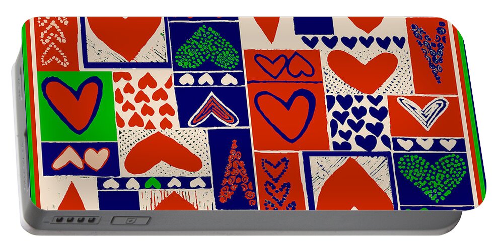 Valentine's Day Portable Battery Charger featuring the digital art Box of Valentine Hearts by Vagabond Folk Art - Virginia Vivier