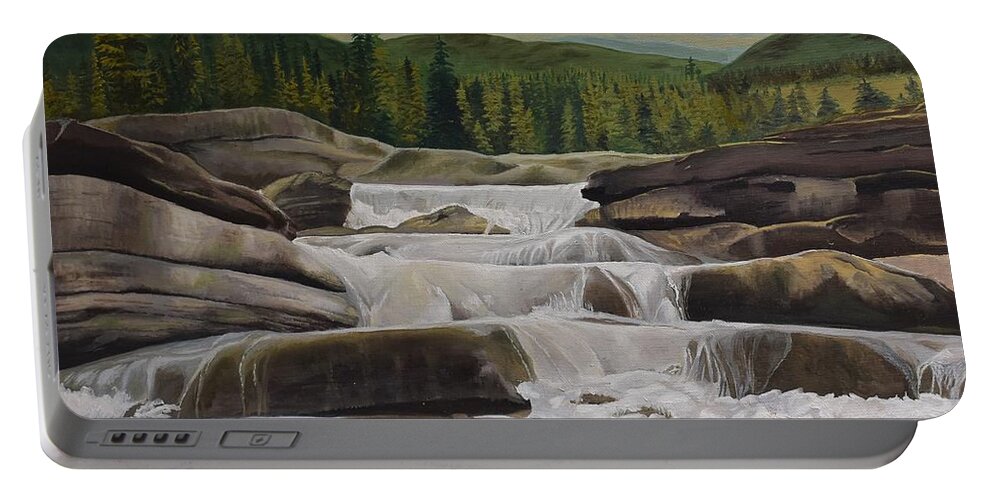 Portable Battery Charger featuring the painting Bragg Creek by Barbel Smith