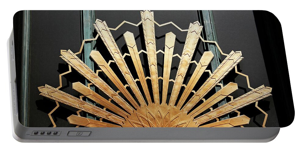 Art Deco Portable Battery Charger featuring the photograph Brass Sunburst Sun Art Deco by Marilyn Hunt