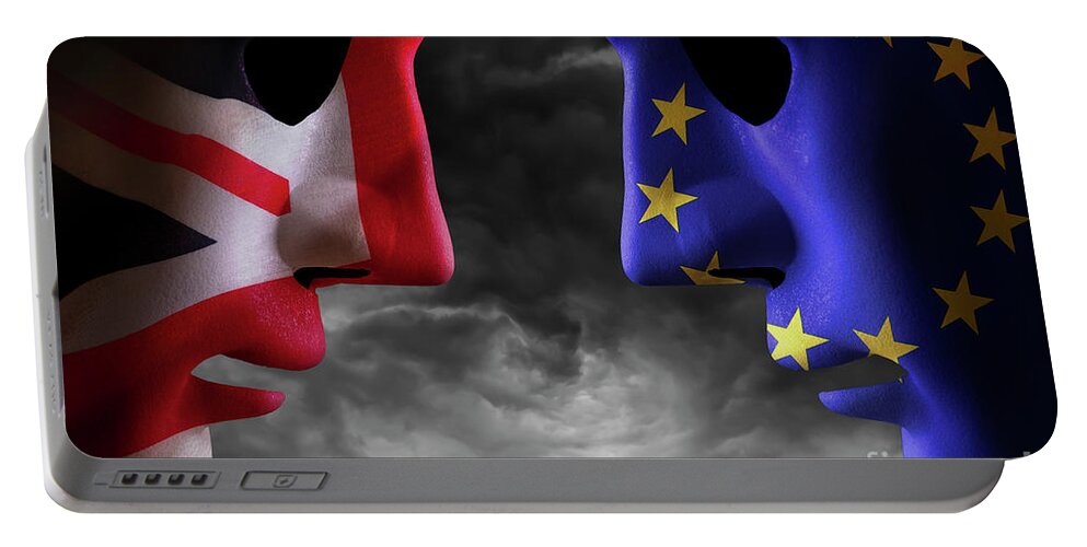 Brexit Portable Battery Charger featuring the photograph Brexit head to head EU and UK flags by Simon Bratt