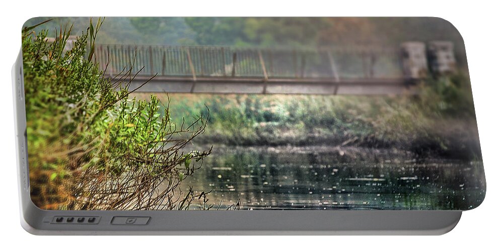Fog Portable Battery Charger featuring the photograph Bridge on Blind Brook by Cordia Murphy