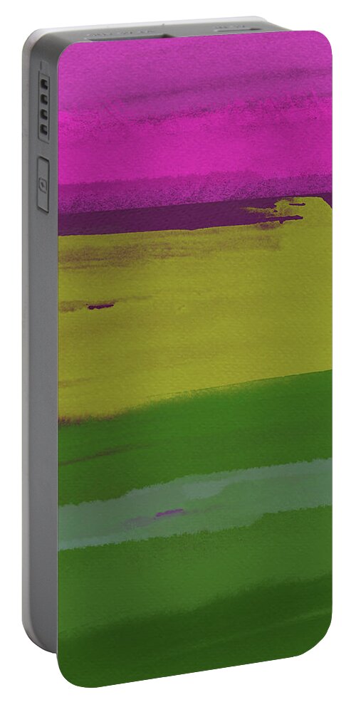 Landscape Portable Battery Charger featuring the painting Bright Pink and Green Abstract by Naxart Studio