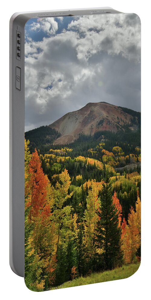 Red Mountain Pass Portable Battery Charger featuring the photograph Brilliantly Colored Aspens and Red Mountain in Colorado by Ray Mathis