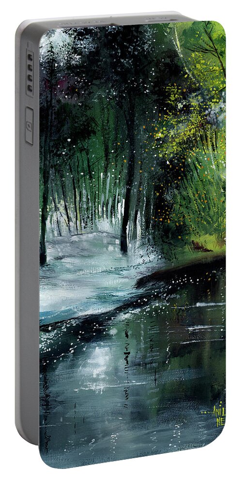 Nature Portable Battery Charger featuring the painting Brook 2 by Anil Nene
