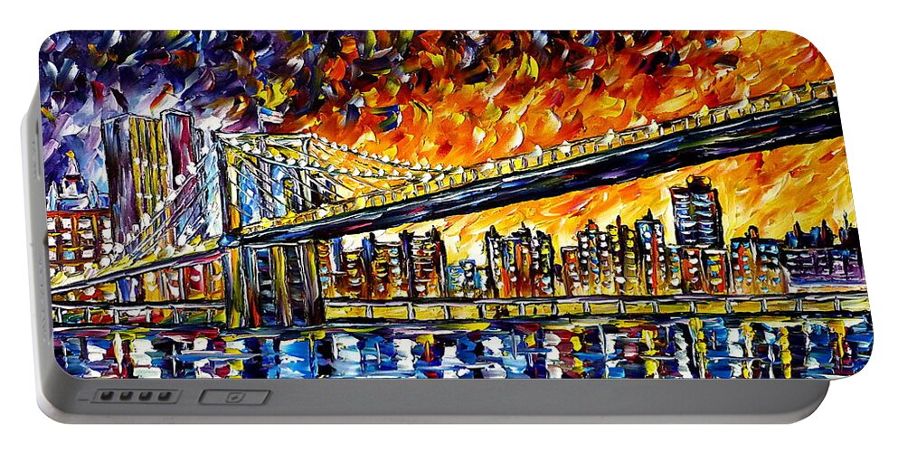 I Love New York Portable Battery Charger featuring the painting Brooklyn Bridge by Mirek Kuzniar