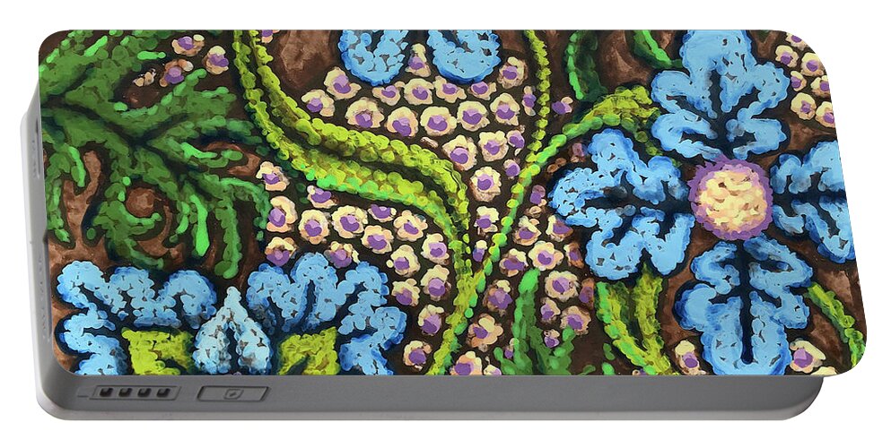 Flower Portable Battery Charger featuring the painting Brown and Blue Floral 2 by Amy E Fraser