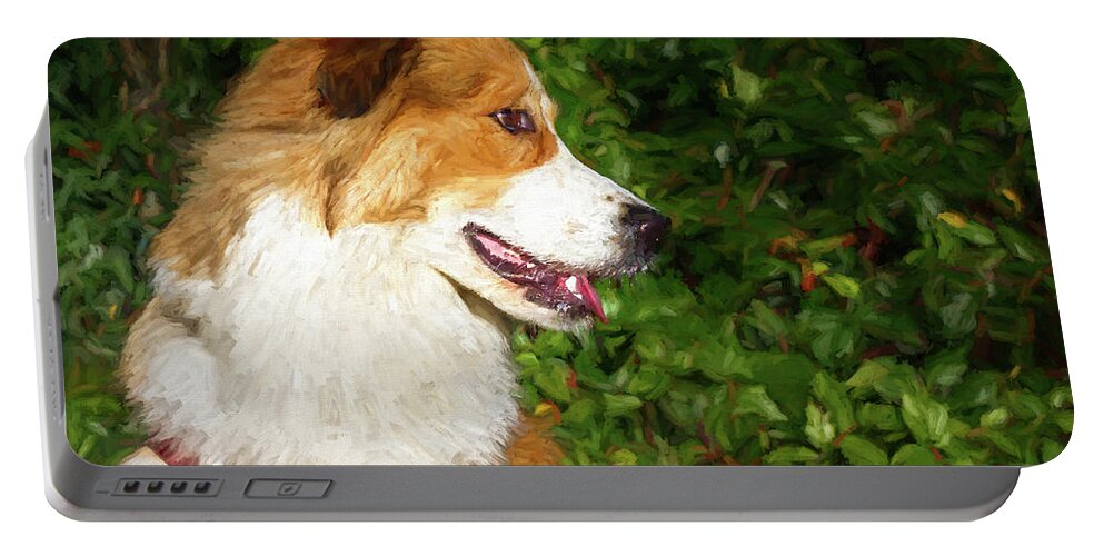 Dog Portable Battery Charger featuring the digital art Brown and White Happy Dog Painting by Rick Deacon