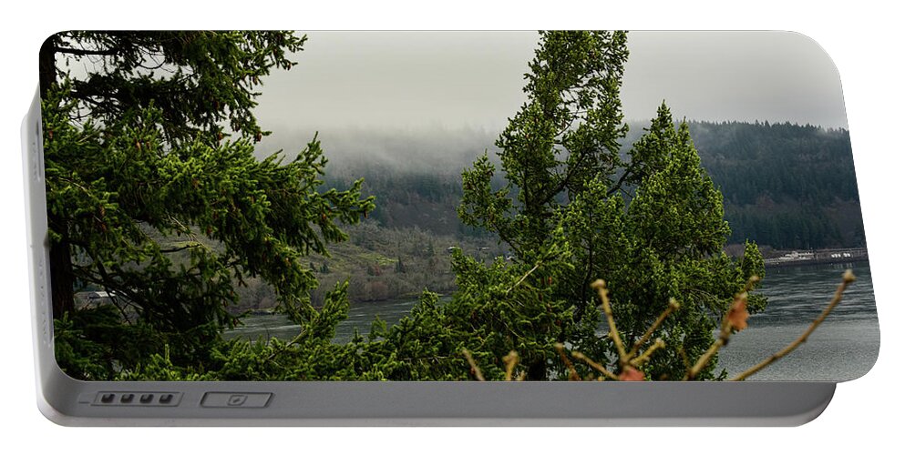 Brown Oak Leaves And Fog Portable Battery Charger featuring the photograph Brown Oak Leaves and Fog by Tom Cochran
