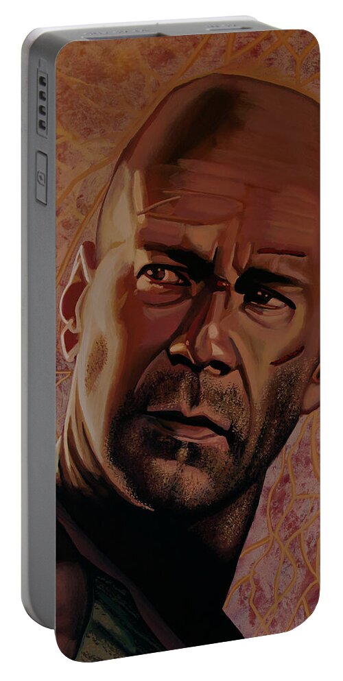 American Actor Portable Battery Charger featuring the painting Bruce Willis Painting by Paul Meijering