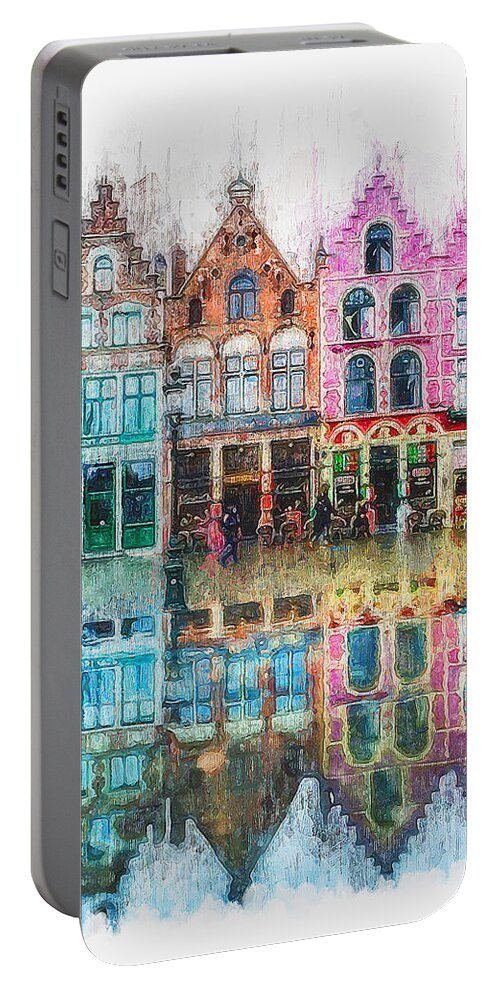 Belgium Portable Battery Charger featuring the painting Bruges, Belgium - 01 by AM FineArtPrints