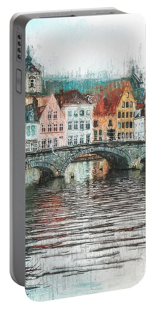 Belgium Portable Battery Charger featuring the painting Bruges, Belgium - 02 by AM FineArtPrints