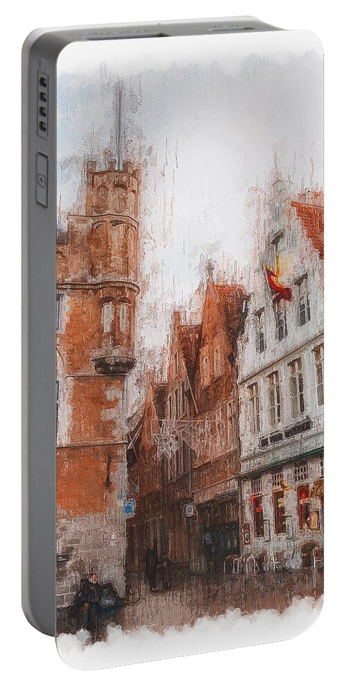 Belgium Portable Battery Charger featuring the painting Bruges, Belgium - 03 by AM FineArtPrints