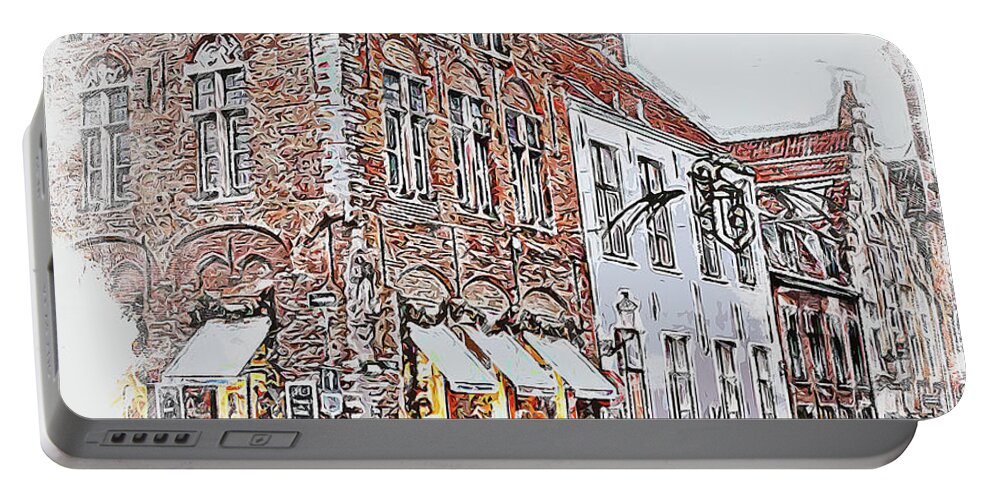 Belgium Portable Battery Charger featuring the painting Bruges, Belgium - 04 by AM FineArtPrints
