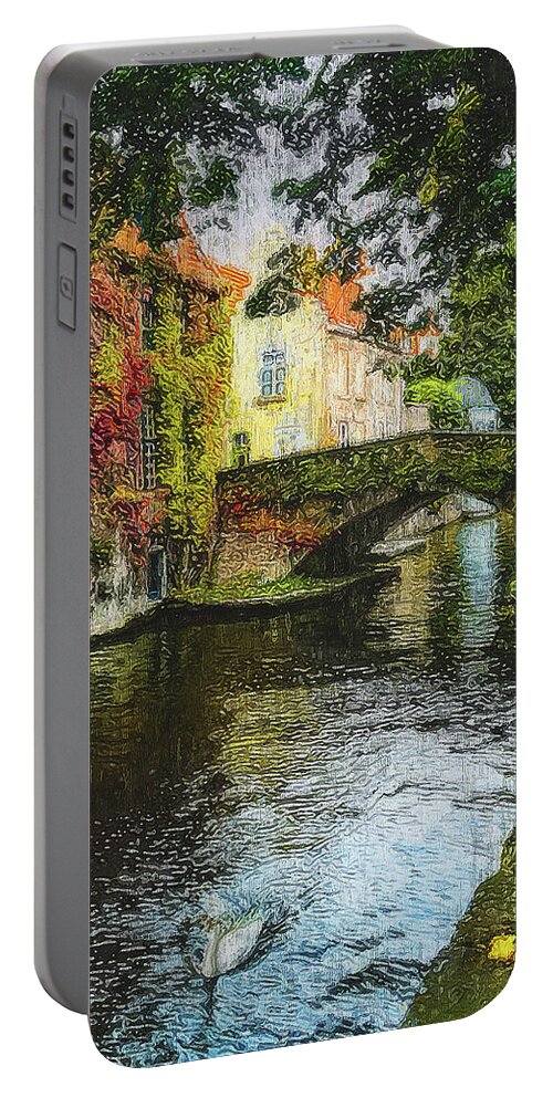 Belgium Portable Battery Charger featuring the painting Bruges, Belgium - 07 by AM FineArtPrints